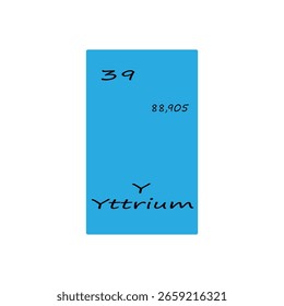 Yttrium element illustration. Thirty nine atomic number. Chemical symbol Y. Blue Vector background.