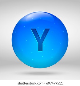 Yttrium - element of the periodic table. Vector 3D glossy drop pill capsule icon