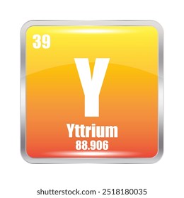 Yttrium icon. Y chemical element. Atomic number 39. Mass 88.906. Yellow background.