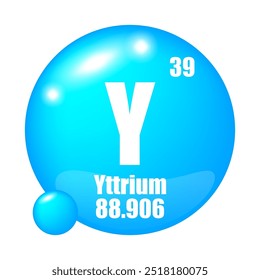 Yttrium icon. Y chemical element. Atomic number 39. Mass 88.906. Blue sphere image. Vector symbol.