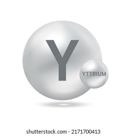 Yttrium Molekül Modelle Silber. Erdgas.  Konzept der Ökologie und Biochemie. Einzige Kugeln auf weißem Hintergrund. 3D-Vektorgrafik.