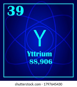 Yttrium simple style tile icon. Chemical element of periodic table. Atom on a blue background