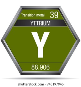 Yttrium symbol in the form of a hexagon with a metallic frame. Element number 39 of the Periodic Table of the Elements - Chemistry