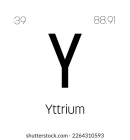 Yttrium, Y, periodic table element with name, symbol, atomic number and weight. Rare earth metal with various industrial uses, such as in certain types of lighting and as a component in certain types