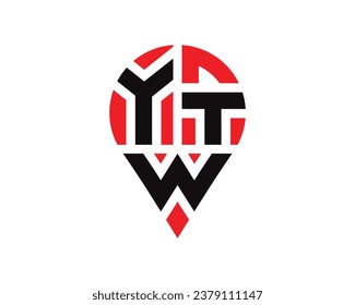 YTW letter location shape logo design. YTW letter location logo simple design.