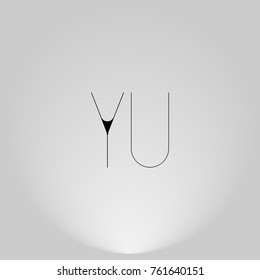 YU Black thin minimalist LOGO Design with Highlight on Gray background.
