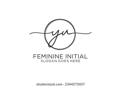 YU handwriting logo with circle template vector logo of initial signature, wedding, fashion, floral and botanical with creative template.