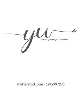YU logotipo de escritura a mano inicial belleza vectorial de lujo