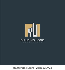 YU initial letter building logo for real estate with square design