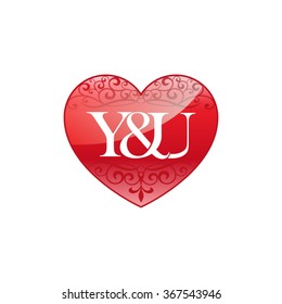 Y&U initial letter logo with ornament heart shape