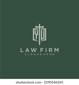 YU initial monogram for law firm with sword and shield logo image