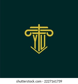 YU initial monogram logo design for law firm with pillar vector image