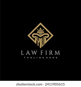 Logo inicial de monograma de YU para abogados con pilar en diseño cuadrado creativo