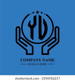 YU initials held within hands, symbolizing trust and protection. The circle represents unity, while stars highlight excellence and ambition.