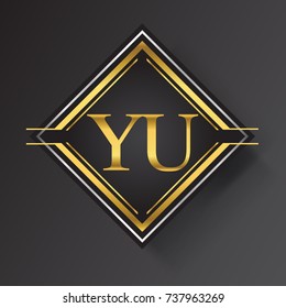 YU Letter logo in a square shape gold and silver colored geometric ornaments.