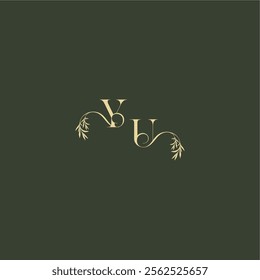 YU letter luxury wedding monogram organic leaf initial logo design concept