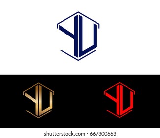 YU letters linked with hexagon shape logo