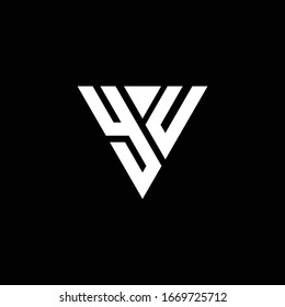 YU Logo letter monogram with triangle shape design template isolated on black background