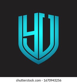 YU Logo monogram with emblem shield design isolated with blue colors on black background