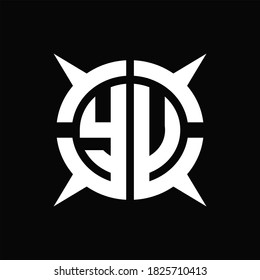 YU Logo monogram with four pieces circle slice design template on Black Background