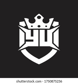 Monograma del logotipo de la YU aislado con la plantilla de diseño de escudos y coronas