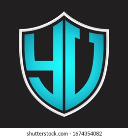 YU Logo monogram with shield shape isolated blue colors on outline design template
