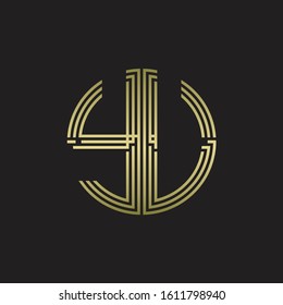 YU Logo monogram triple ribbon style line design template isolated with gold color