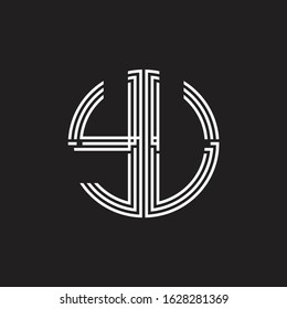 YU Logo monogram triple ribbon style line design template isolated on black background