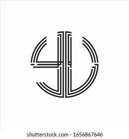 Plantilla de diseño de línea de tres cintas de logotipo YU aislada en fondo blanco