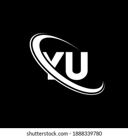 YU logo. Y U design. White YU letter. YU Y U letter logo design. Initial letter YU linked circle uppercase monogram logo.