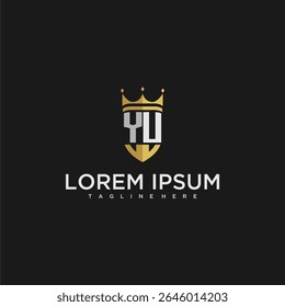 YU monograma de carta de luxo para coroa e design de logotipo de escudo