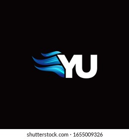 YU monogram logo with blue fire style design template