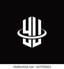 YU monogram logo in a hexagon style and surrounded by a ring