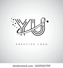 YU Orbit Monogram Logo - Futuristic Minimal Letter mark with Circular Line Art, Tech-Inspired Dots and Space Motion Concept for Modern Branding Identity (Logotipo de Monograma de Órbita YU - Marca de Letra Mínima Futurista com Linha de Arte Circular, Pontos Inspirados na Tecnologia e Conceito de Movimento Espacial para Identidade de Marca Moderna)