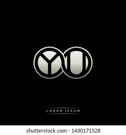 YU Y U initial letter linked circle capital monogram logo modern template silver color edition
