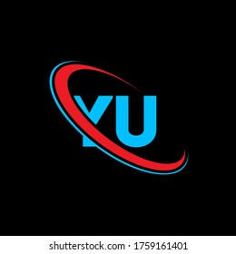 YU Y U letter logo design. Initial letter YU linked circle uppercase monogram logo red and blue. YU logo, Y U design. yu, y u