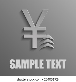 Yuan with up arrow on a gray background 