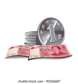 Yuan banknotes and coins vector illustration, financial theme