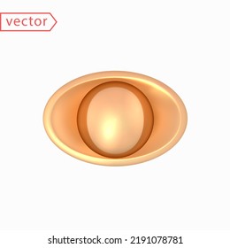 Yuan Bao Chinese gold currency. Imperial golden ingot YuanBao. Top View. Realistic 3d design element. Icon isolated on white background. 3D render vector illustration