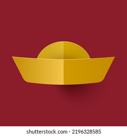 Yuan Bao gold coin of china isolated on red background. Vector object