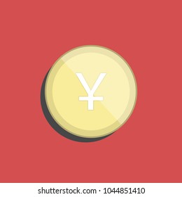Yuan China currency symbol coin object on red background, vector illustration