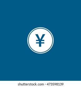 Yuan Coin Flat Icon On Blue Background