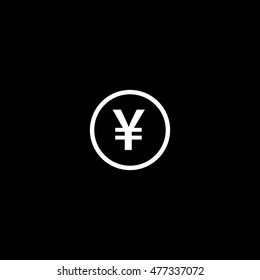 Yuan Coin Line Icon On Black Background