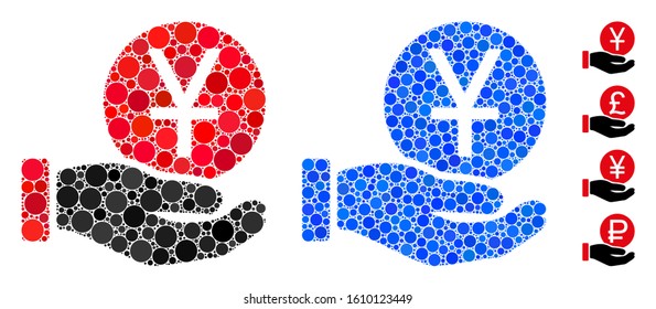 Yuan coin payment composition of small circles in various sizes and shades, based on yuan coin payment icon. Vector small circles are united into blue illustration.