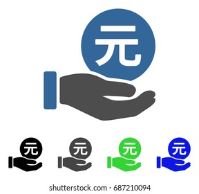 Yuan Coin Payment Hand flat vector illustration. Colored yuan coin payment hand gray, black, blue, green pictogram variants. Flat icon style for graphic design.