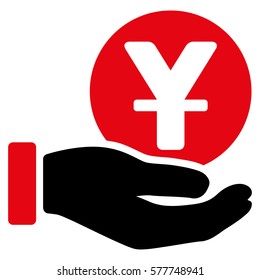 Yuan Coin Payment Hand vector pictogram. Illustration style is a flat iconic bicolor intensive red and black symbol on white background.