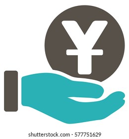 Yuan Coin Payment Hand vector icon. Illustration style is a flat iconic bicolor grey and cyan symbol on white background.