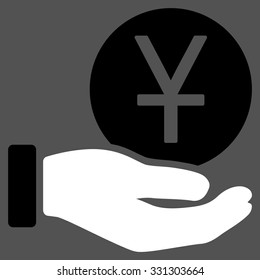 Yuan Coin Payment vector icon. Style is flat bicolor black and white symbol, rounded angles, gray background.