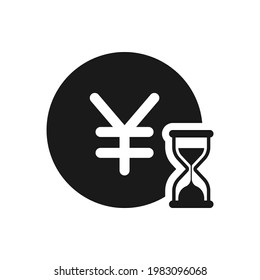 Yuan coin with sandglass. Money with hourglass. Time is money flat icon isolated on white background. Vector illustration