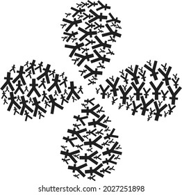 Yuan currency curl flower cluster. Object flower with 4 petals created from oriented yuan currency items. Vector flower collage in flat style.